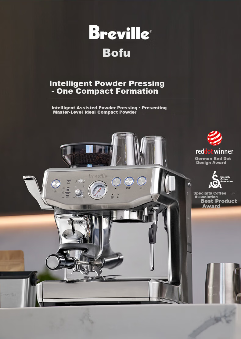 Breville BES876 Semi-Automatic Espresso Machine Home Italian Integrated Grinder and Milk Frother Smart Tamper Assistance System Large Capacity Water Tank 25-Level Grinder White 1