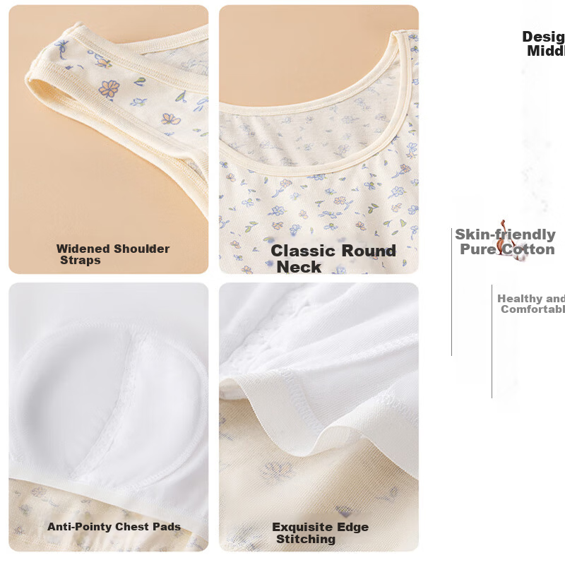 Bejirog Elderly Women's Cotton Vest with Padded Bra, White, XL