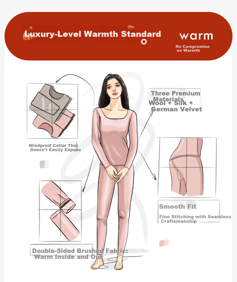 MiiOW Women's Thermal Underwear Double-Sided Velvet Heat Wool Silk Base Layer Autumn Winter Seamless Top 3