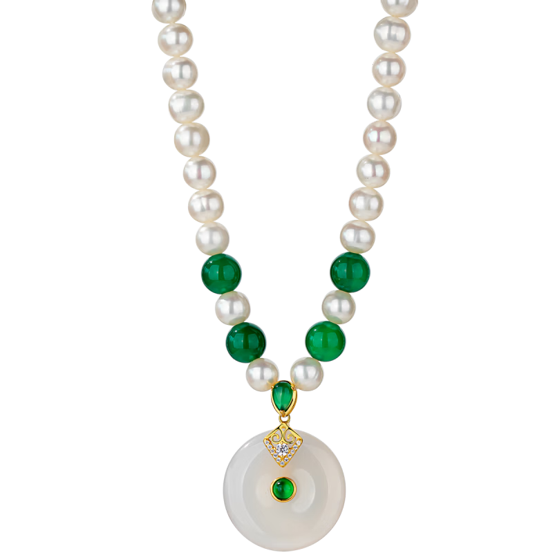Qlady Peace Buckle Freshwater Pearl Necklace for Women, 925 Silver Jewelry Pearl Pendant Beaded Necklace, Mother's Day Birthday Gift for Mom