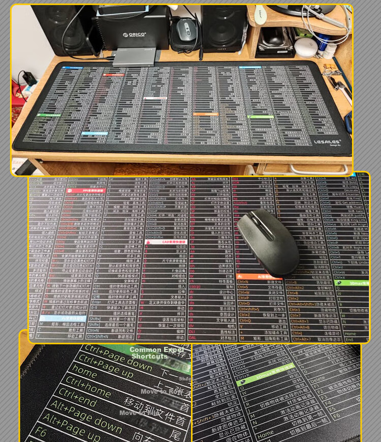 Feidun LESAILES Large Shortcut Key Mouse Pad Edge-Locked Thickened Office Computer Desk Mat 800*300*3mm 5