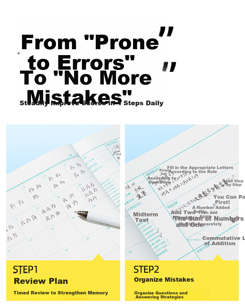 Cat Prince Error Correction Book Set Protective Cover Mistake Correction Notebook Thickened Complete Subject Notes Math Error Correction Practice Book for Elementary to High School Students 10