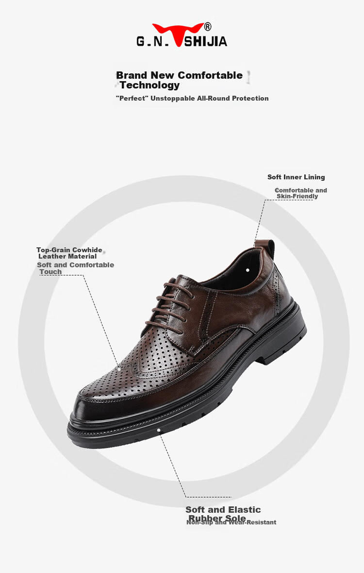G.N.Shi Jia Men's Leather Shoes, Summer Hollow Breathable Brogue Carved Shoes, British Retro Business Formal Shoes for Me 16