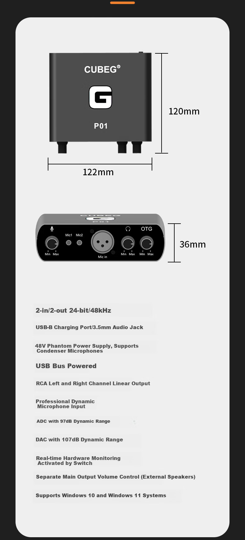 CubeGP01 Built-in 48V Professional Software Sound Card Live Streaming Recording Gaming Wired Wireless Recording Professional Streaming Equipment Official Debugging [Requires Computer Connection] 11