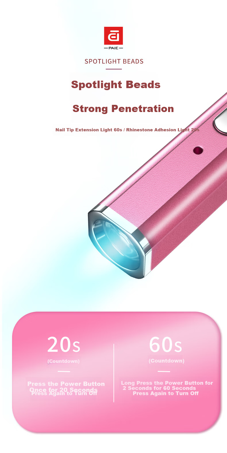 PAIE Handheld Mini Nail Lamp Portable Rechargeable Focused Quick-Dry UV LED Gel Nail Dryer 5