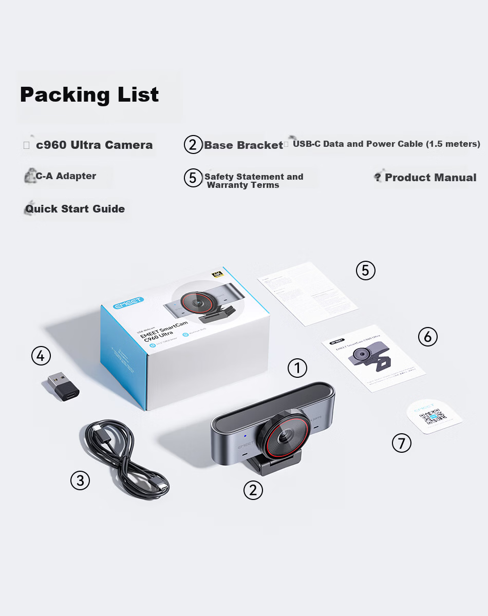 EMEET C960 Ultra 4K HD Beauty Webcam with USB, Desktop Stand for Video Conferencing and Online Classes 18