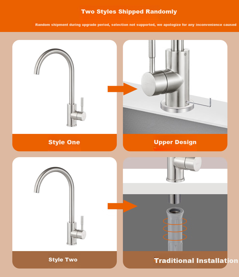Submarine L7201 Stainless Steel Kitchen Sink Faucet, Top-Mounted, 360° Rotating, Hot And Cold Water Tap, Silver Brushed Finish 1