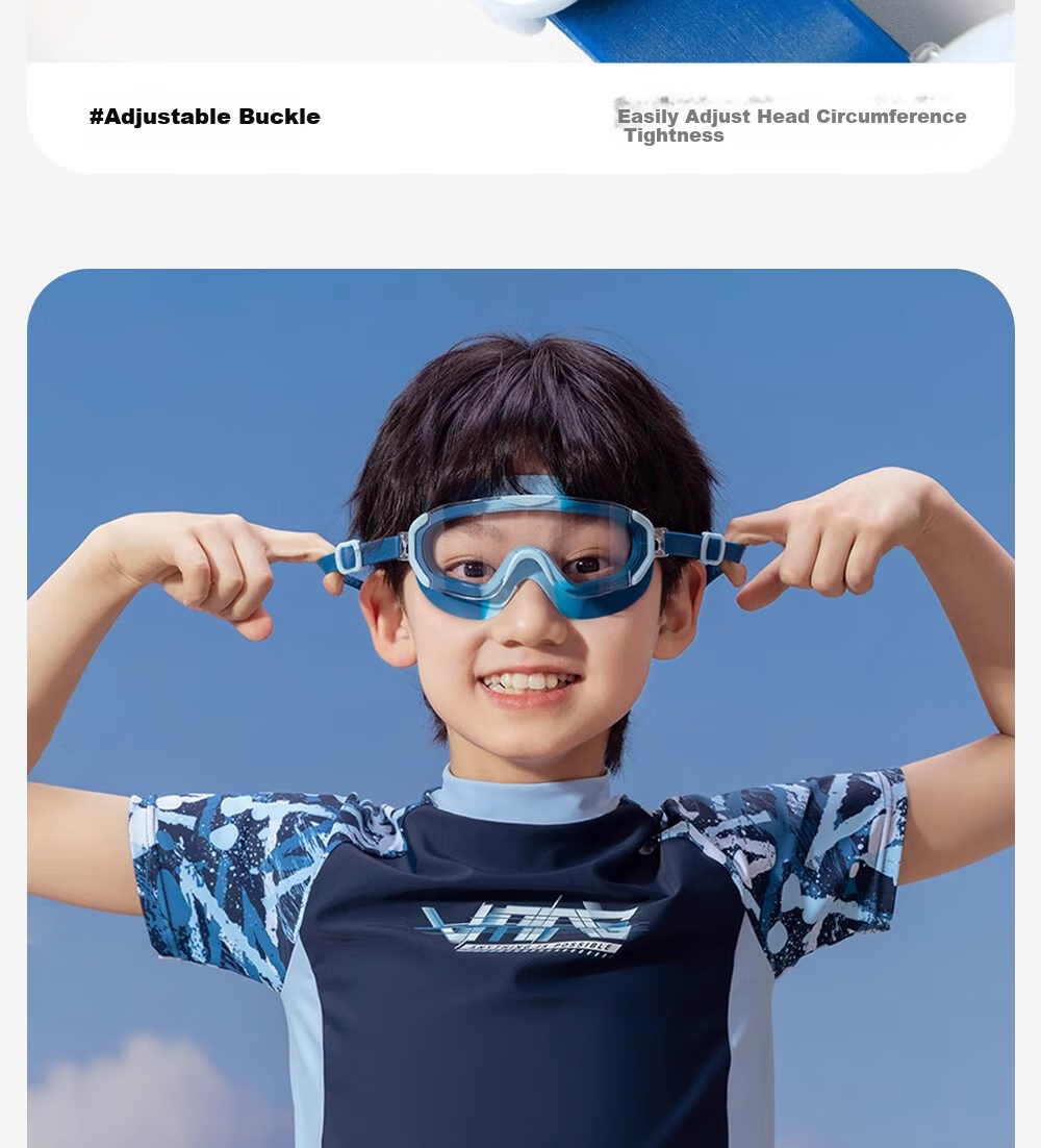 LI-NING Kids Waterproof Anti-Fog HD Large Frame Swimming Goggles and Swim Cap Set for Boys Ages 6-12 12