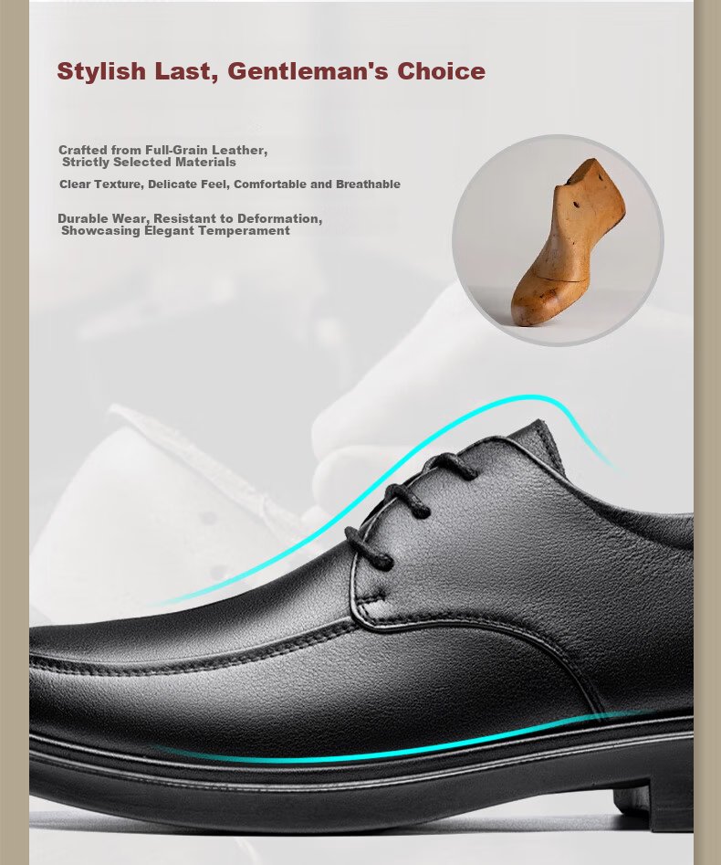 LAORENTOU Men's Business Casual Leather Shoes First Layer Cowhide Lace-up Breathable Durable Dad Shoes LA216 Black Size 44 5