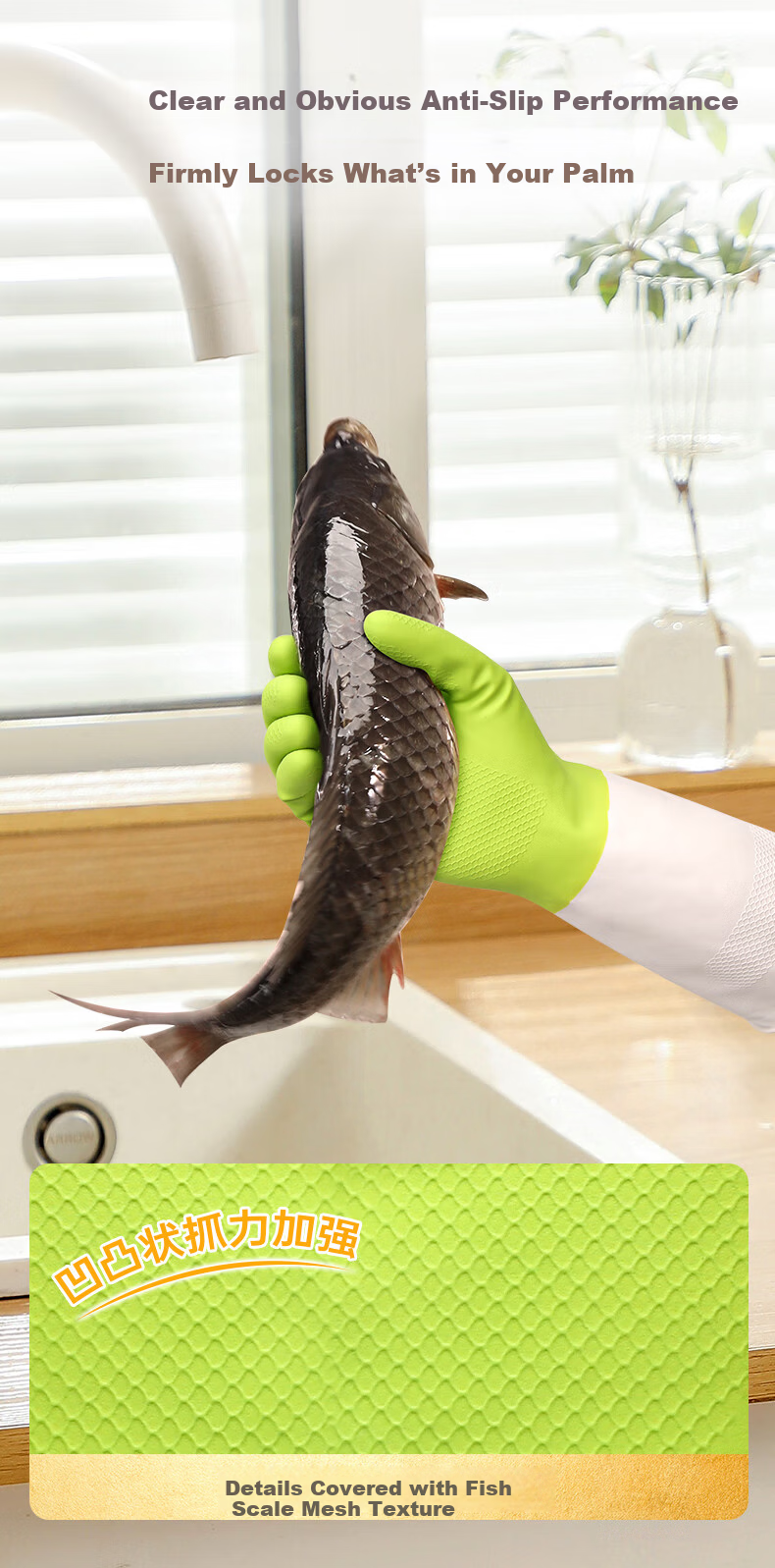 Huizao Household Latex Gloves 4 Pairs Size S Non-Slip Rubber Dishwashing Gloves Kitchen Cleaning Cooking Cleaning 3