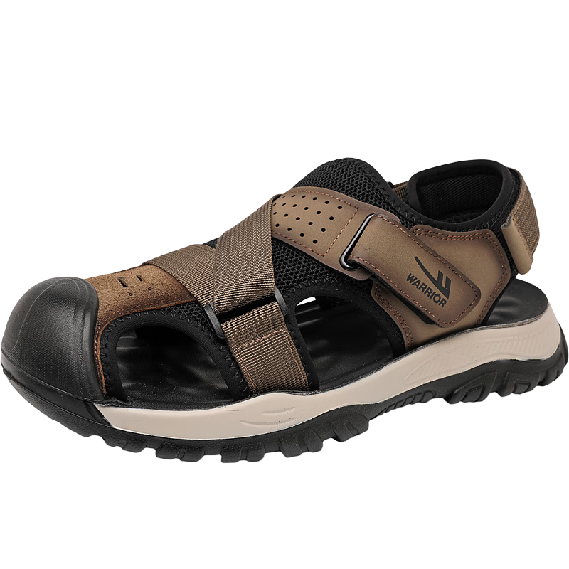 Warrior Men's Outdoor Sandals Durable Sports Slippers Beach Shoes WSL(WZ)-1755 Khaki Black Size 42