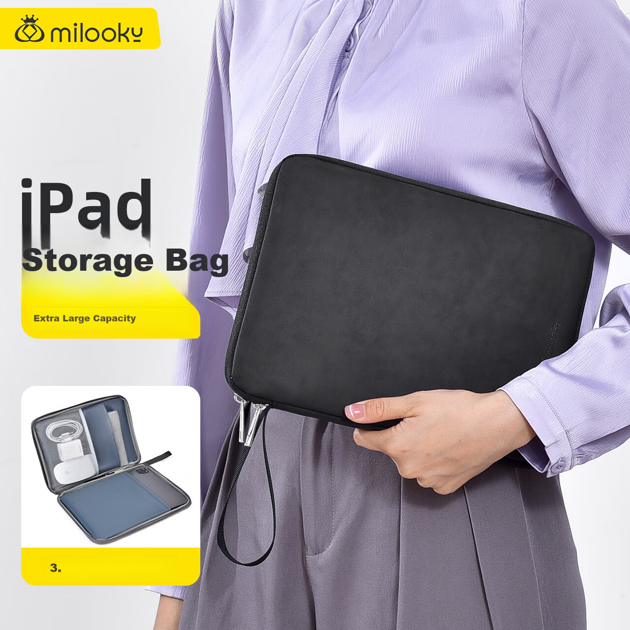 Di Yi Workshop iPad Storage Bag 9/11 Inch Large Capacity Business Travel Data Cable Organizer Casual Lightweight Travel Tablet Protective Case Black