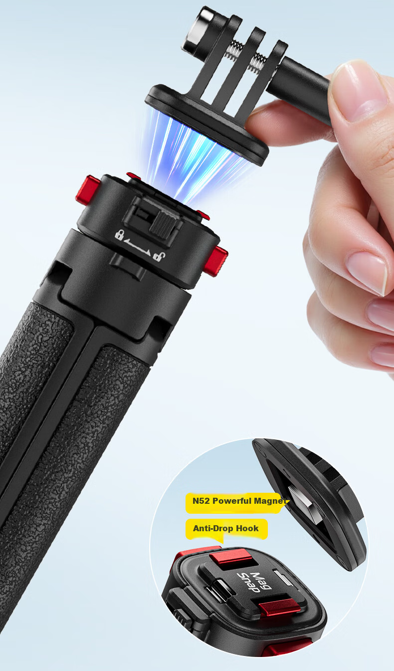 Pisen Magnetic Mini Quick-Release Tripod Extension Selfie Stick for DJI Action 6 5 Pro 4 / GoPro / Insta Sports Camera Portable Photo Handle Live Streaming Stand 10