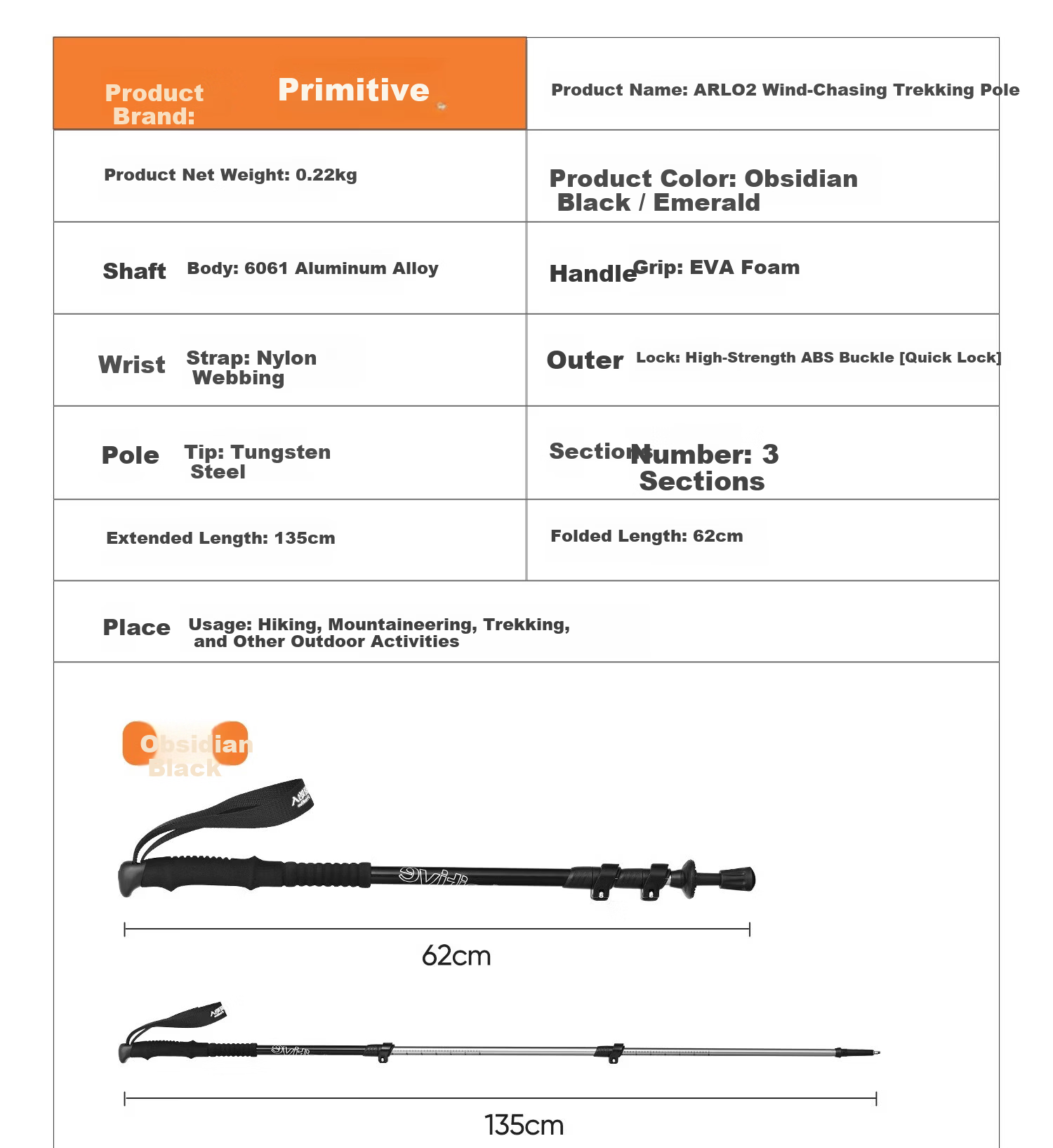Primitive Outdoor Lightweight Folding Trekking Pole Adjustable Hiking Stick for Kids Professional Telescopic Women's Walking Staff 27