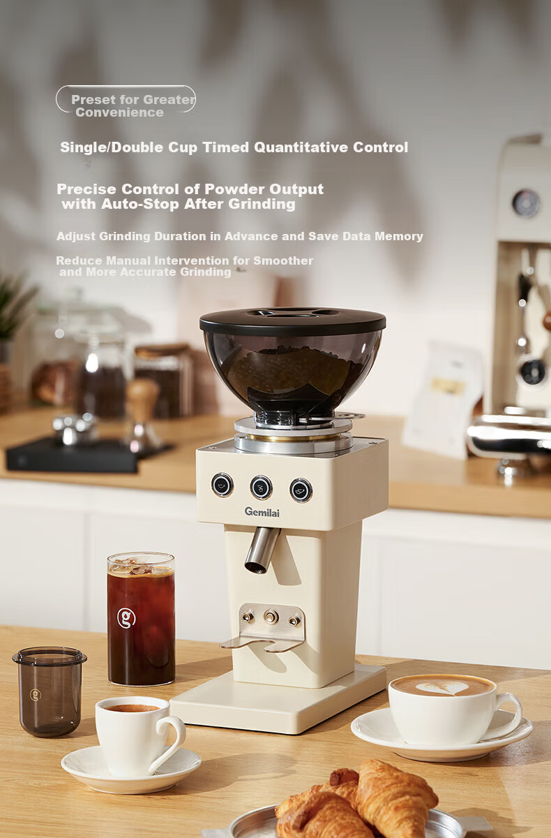 GEMILAI G9015C Electric Coffee Grinder with Dual Bean Hopper, 64mm Flat Burr, Home Use, Small Appliance, New Year Gift 6