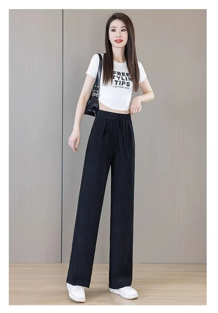 La Chapelle Women's High-Waist Straight-Leg Pants Summer Ice Silk Thin Cool Draped Slim Casual Trousers Black XL 12