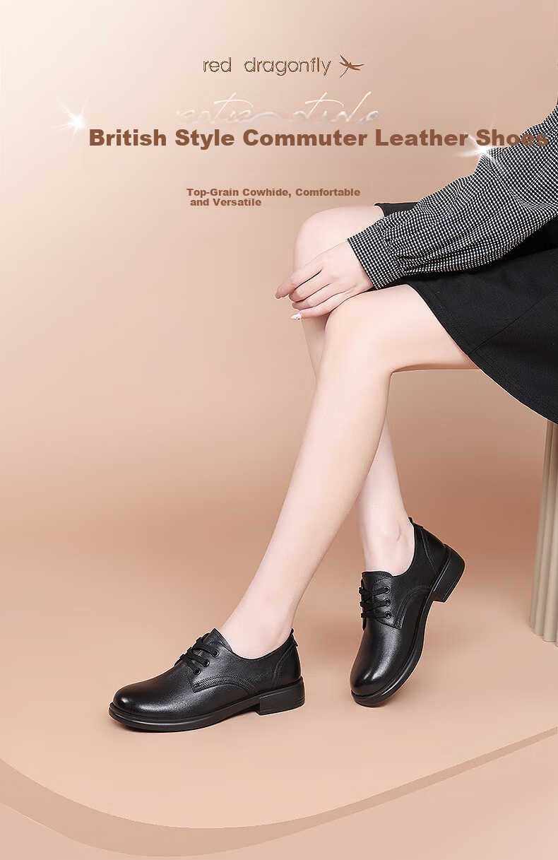 Hongqingting Brand Women's Shoes, Cowhide British Casual Shoes, Soft Leather Loafers, Work Flats for Women, WTB152641, Black, Size 40 1