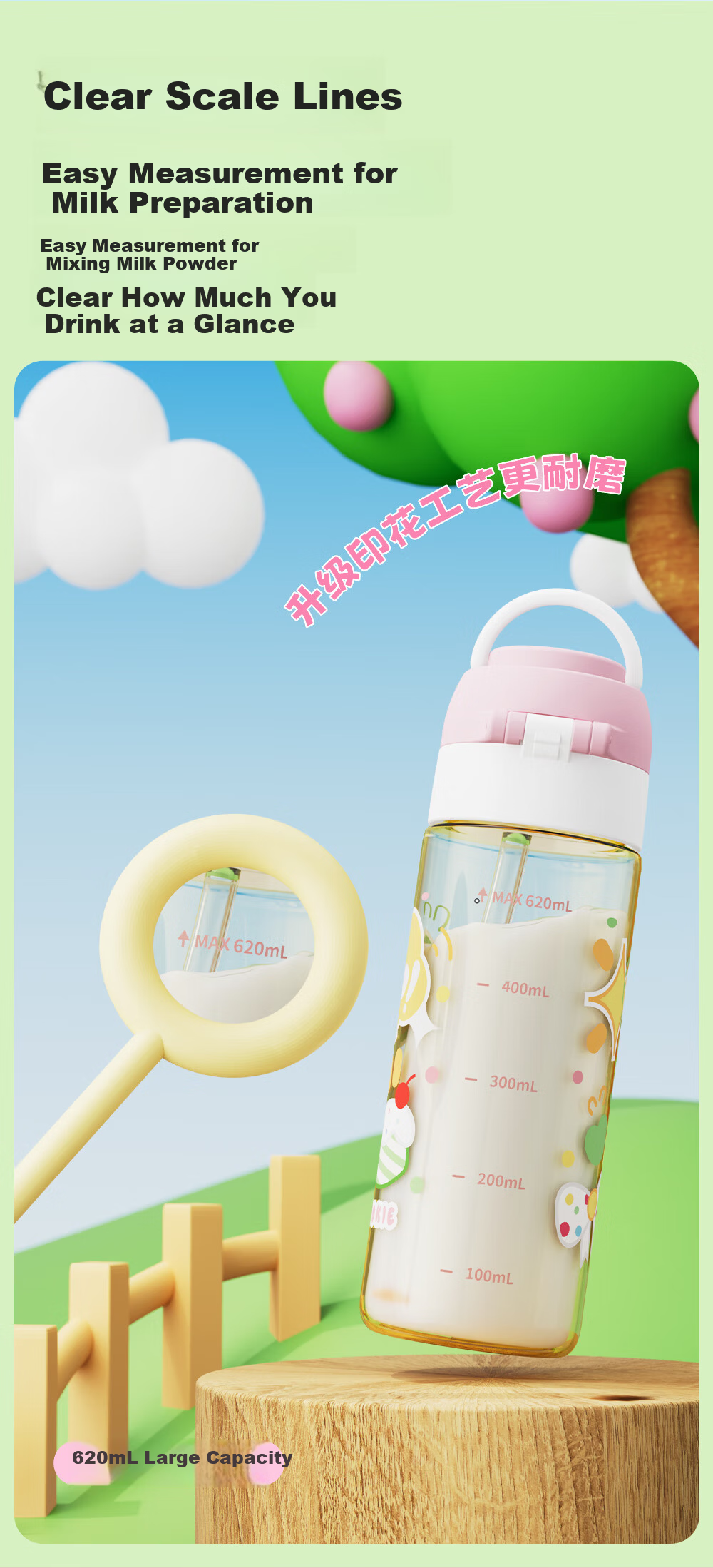 FGA Fugang Children's Plastic Cup Large Capacity Sports PPSU Straw Summer Unisex Student High-Value Water Bottle Cup 9