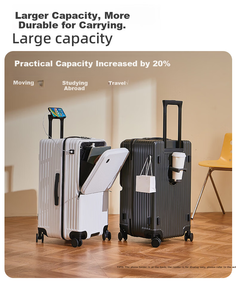 DELETE 2026 New Multifunctional Large Capacity Trolley Password Travel Suitcase Ash Gray 20 Inch 2