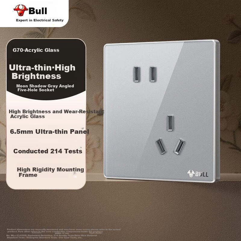 BULL Vintage Switch Socket Acrylic Ultra-thin Panel 10A Angled Five-hole Socket G70Z223A Moon Shadow Gray