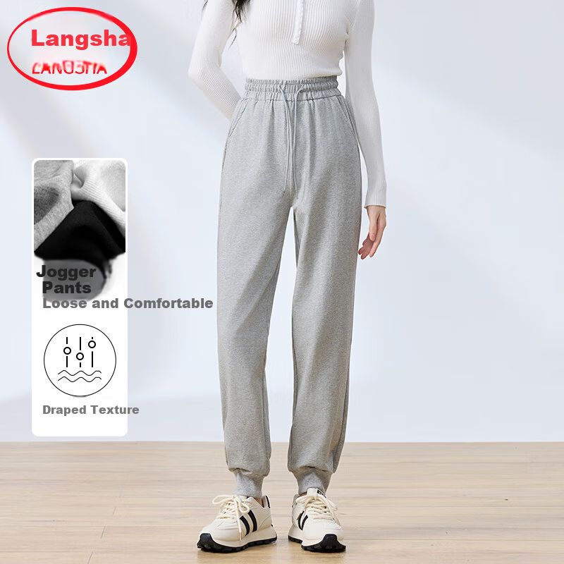 Langsha Women's Cotton Jogger Pants 2025 Spring Autumn High Waist Loose Harem Casual Thin Sweatpants for Petite Women