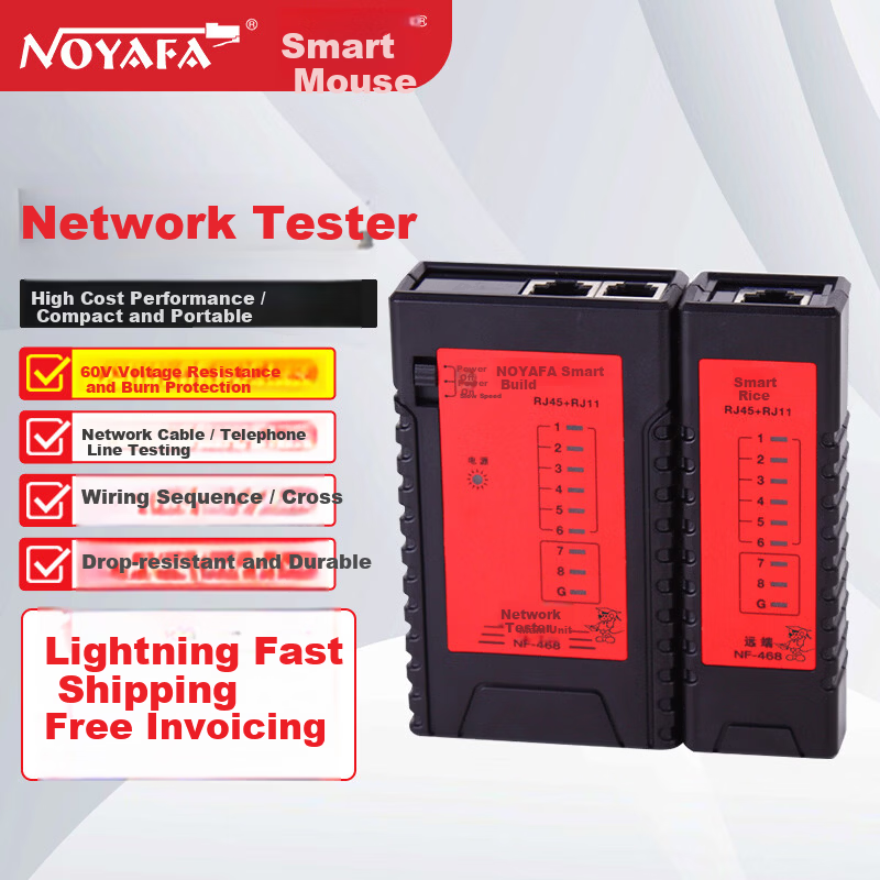 Smart Mouse NF-468 Network Tester Dual-Use Cable Tester for Network and Telephone Lines with 9V Battery Included