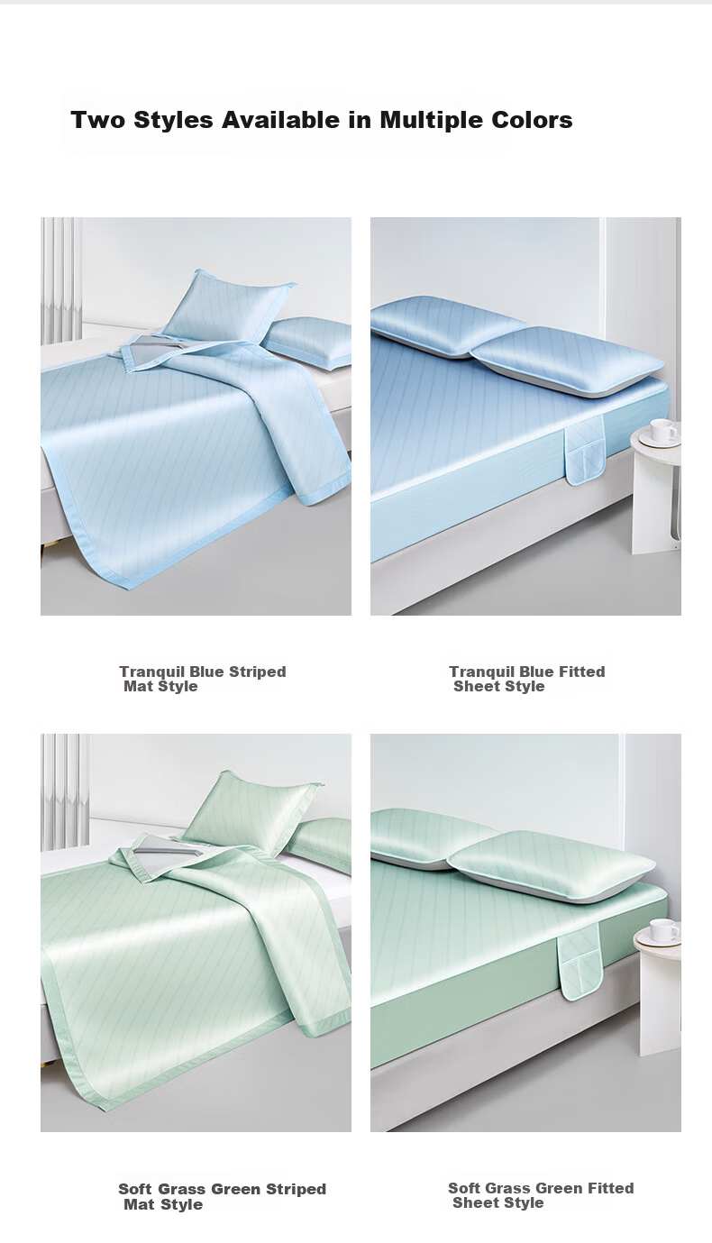 Luolai Home Textiles Class A Machine Washable Ice Silk Mat Antibacterial Mite-Resistant Cooling Mat with Tie Straps 180*200 Blue 8