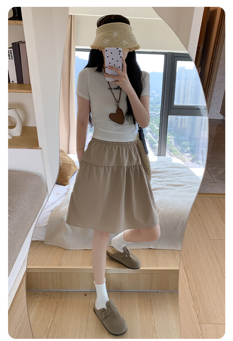 Borui Women's Summer Skirt 2026 New Thin Japanese Casual High-Waist A-Line Anti-Exposure Mid-Length Skirt 16