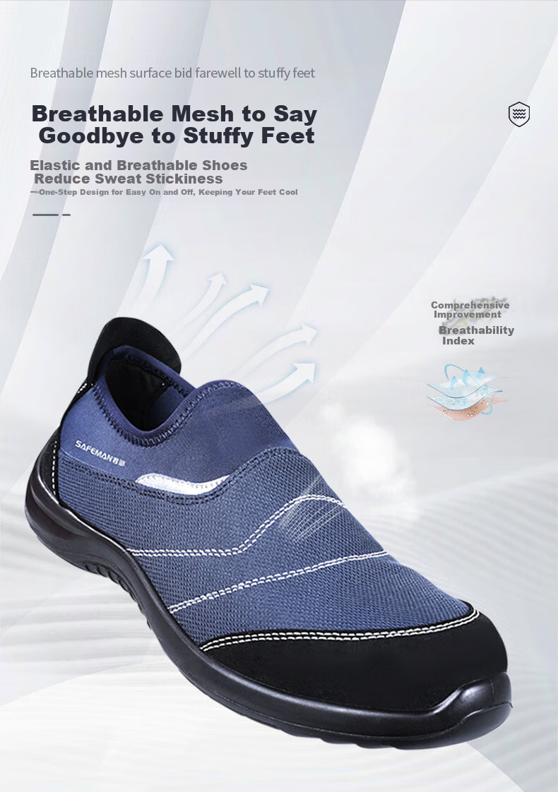 Exsafety Lightweight Breathable Safety Work Shoes Slip-On Design E4503 Anti-Smash Anti-Puncture Anti-Static Blue Size 44 5