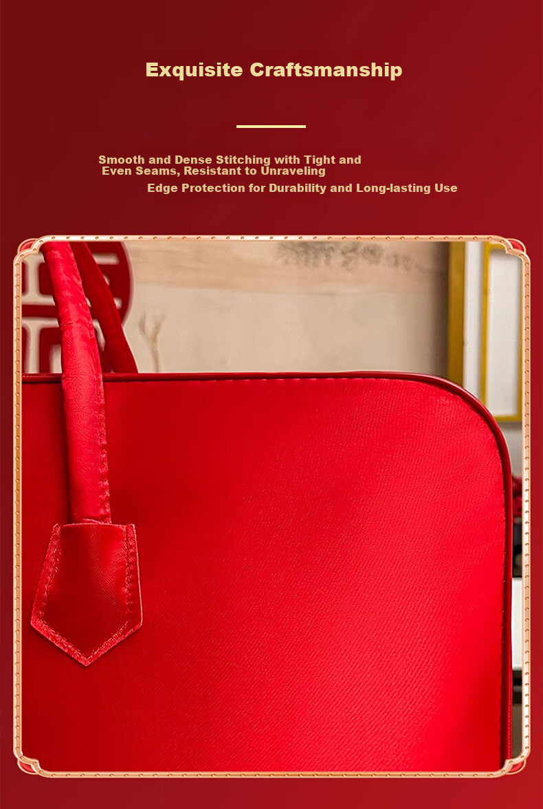 40,000 Kilometers Wedding Dowry Quilt Storage Bag Cotton Quilt Storage Bag Wedding Four-Piece Set Packaging Bag Bright Red Handbag 9
