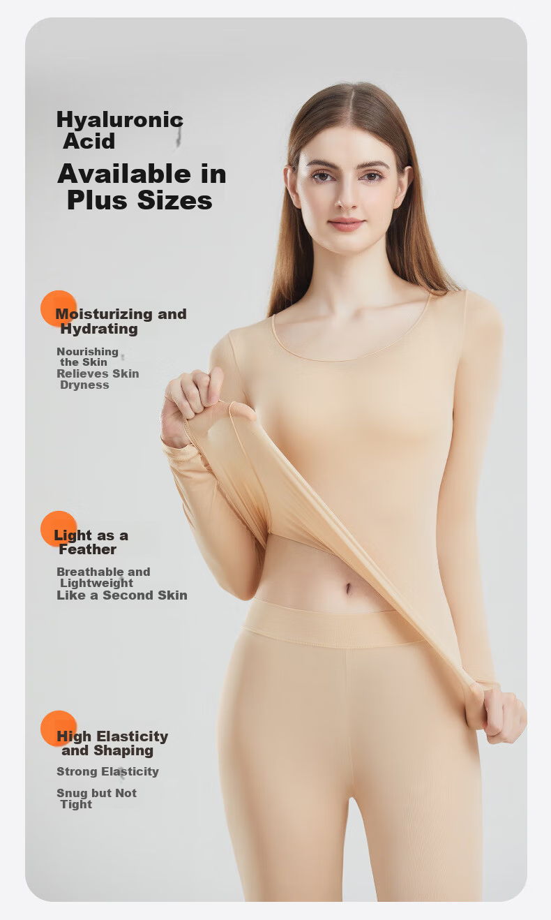 LangSha Women's Autumn Thermal Underwear Set Thin Knit Top and Bottom 10A Antibacterial Warm Base Layer Skin-Friendly Undershirt 8