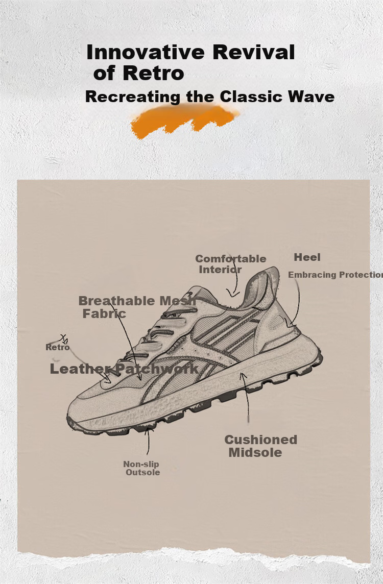 Guirenniao Men's Retro Running Shoes Casual Sneakers 2025 Thick Sole Cushioning Mesh Sports Dad Shoes Beige/Tea Brown Size 40 3