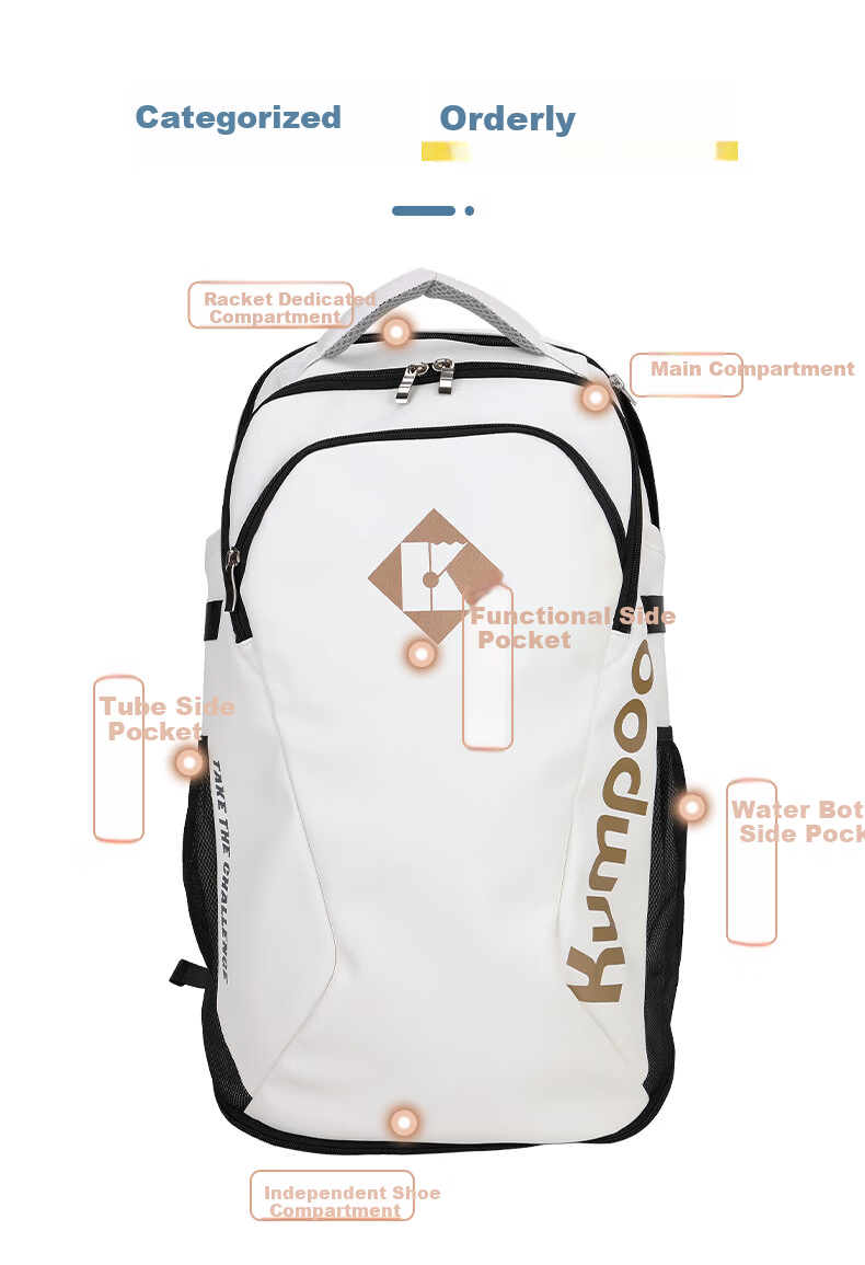 KUMPOO Badminton Bag with Separate Shoe Compartment, Multi-Compartment Storage, Dual Zipper, Multifunctional Backpack, Shoulder Bag KBR-001 6
