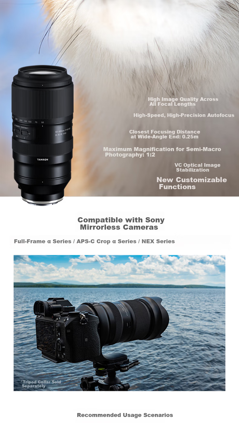 Tamron 50-400mm F/4.5-6.3 Di III VC VXD Stabilized Portrait Concert Super Telephoto Sony Full-Frame Lens (Sony Full-Frame E-Mount) Youth Edition Kit 3