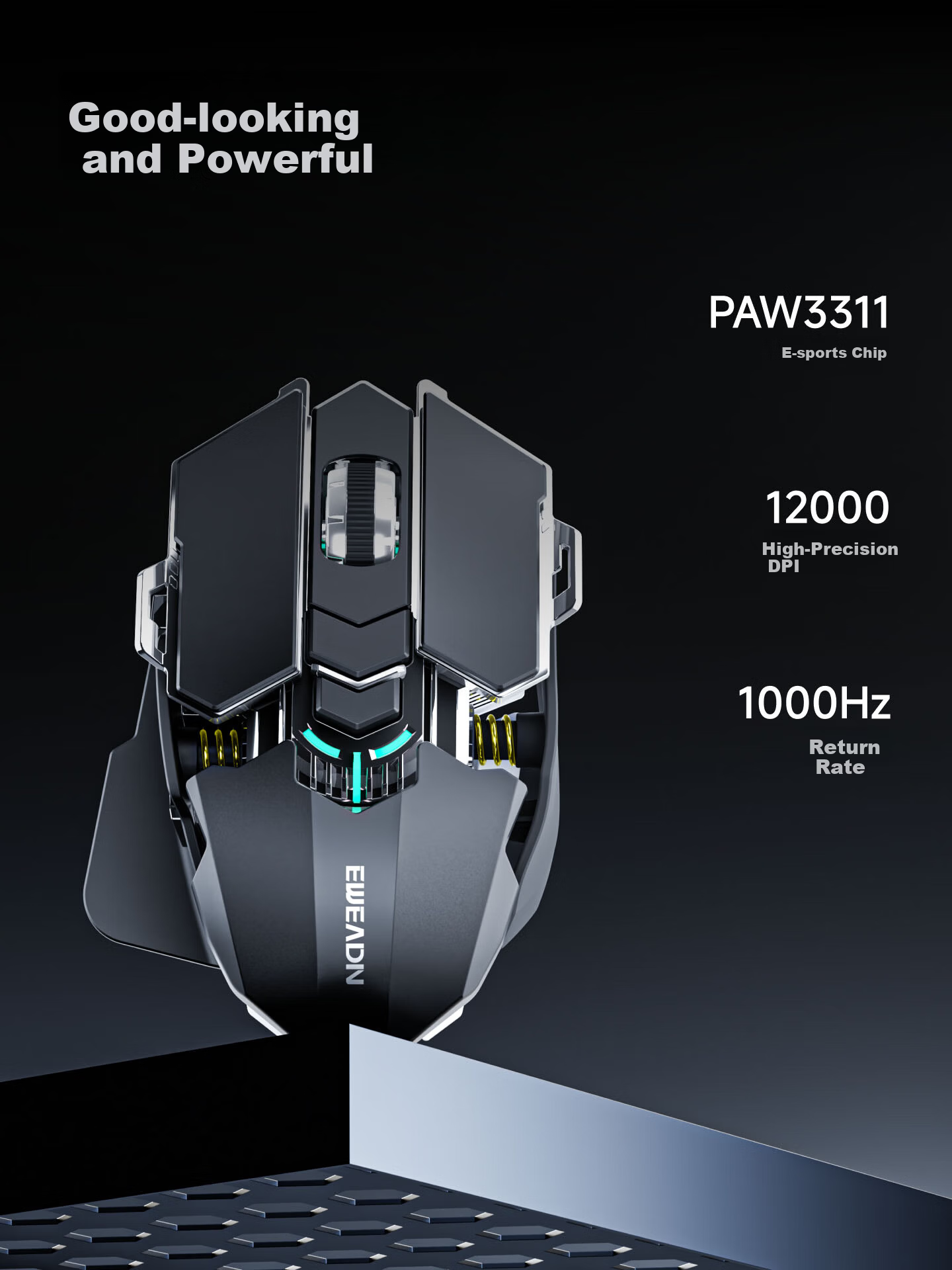 EWEADN G5 Tri-Mode Wired Wireless Bluetooth Gaming Mouse Macro Programmable Portable PAW3311 1K Report Rate Desktop Computer Large Hand Special 10