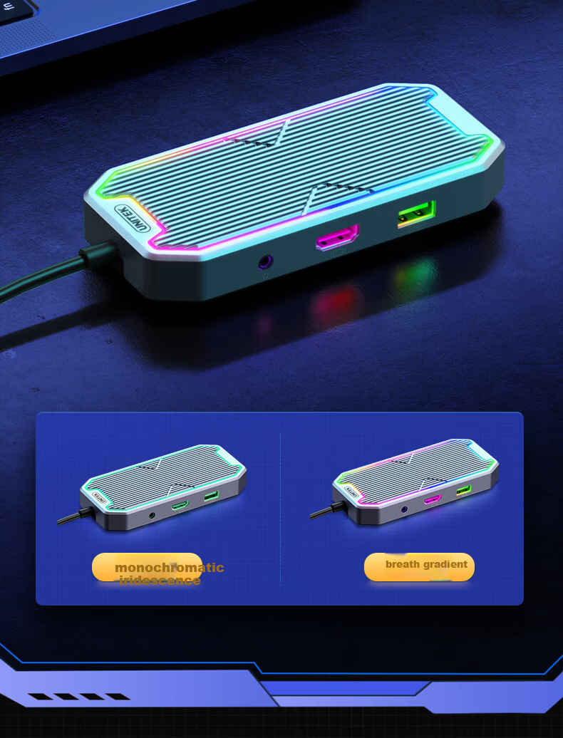 YOYOTER USB-C Gen2 10G High-Speed HDMI 4K/60Hz Gigabit Ethernet RGB Lighting Docking Station Universal for Laptop Phone Tablet 18