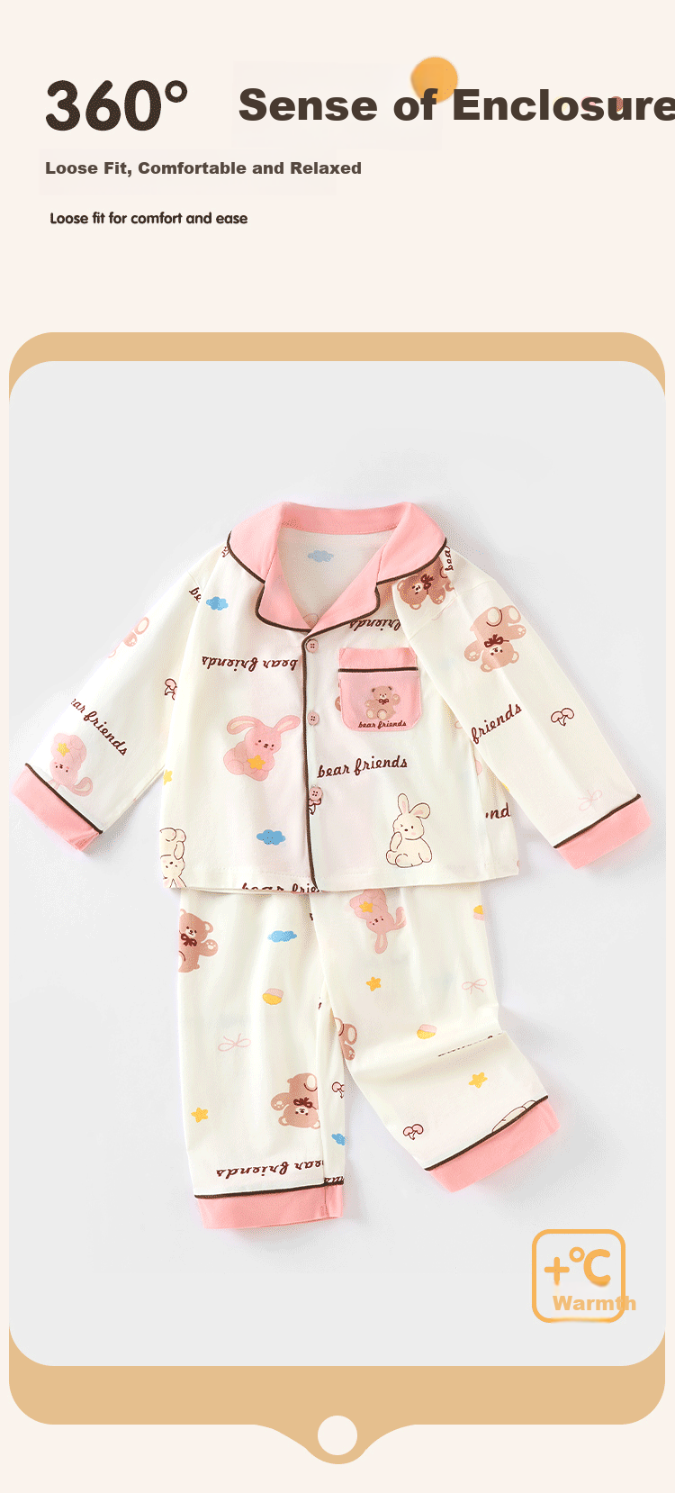 Badibadi Spring And Autumn Cotton Pajama Set for Infants And Toddlers, Boys And Girls Baby Sleepwear Air Conditioning Wear with Bear Rabbit Letter Design, Size 140 3
