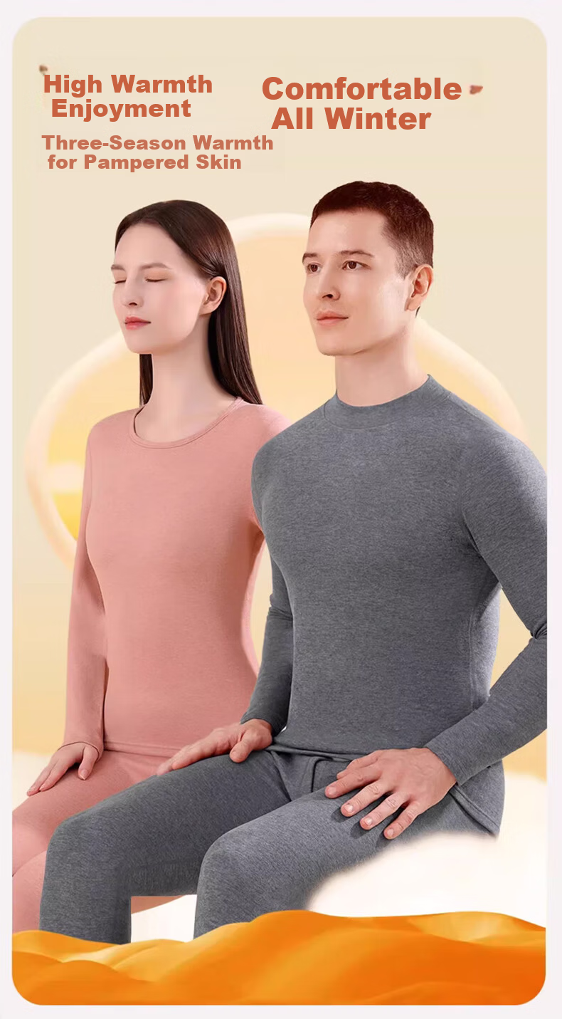 LangSha Mid-Neck Wool and Silk Thermal Underwear Set for Men 26 Autumn Winter New 7A Antibacterial Fleece Lined Heating Top and Bottom Set 9