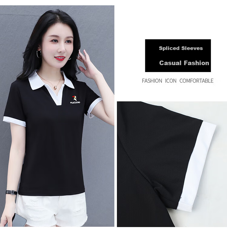 TUCANO Ice Silk Shoulder Polo Shirt Women's Short Sleeve Slim Fit Summer Mom Top White 3XL 7