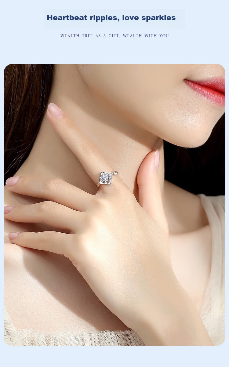 ALLOVE Four-Leaf Clover Sterling Silver Ring Women's Engagement Diamond Ring Birthday 520 Valentine's Day Gift for Girlfriend Wife 8