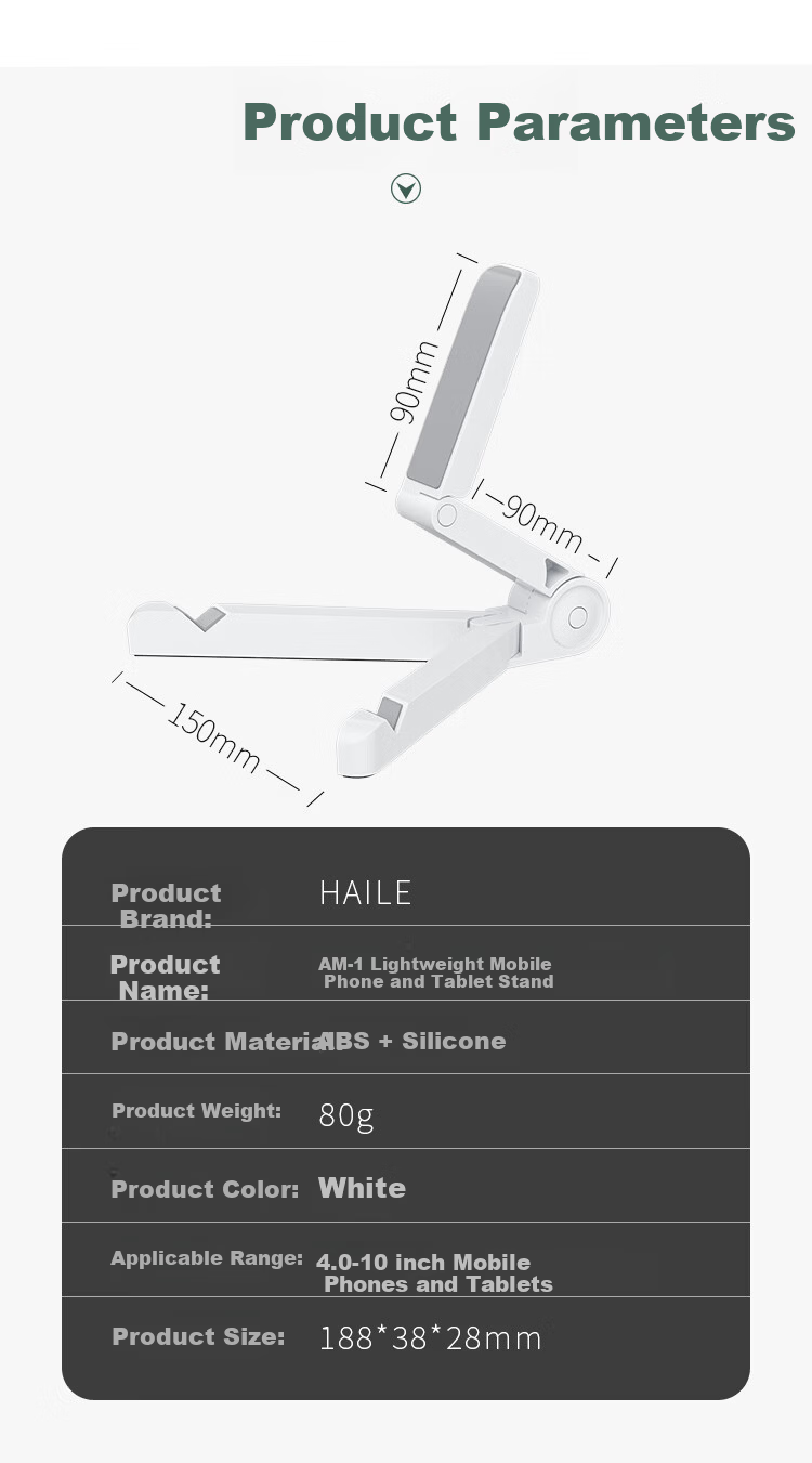HAILE Mobile Phone and Tablet Stand Desktop Tablet Holder Foldable Bedside Lazy Stand AM-1 White 6
