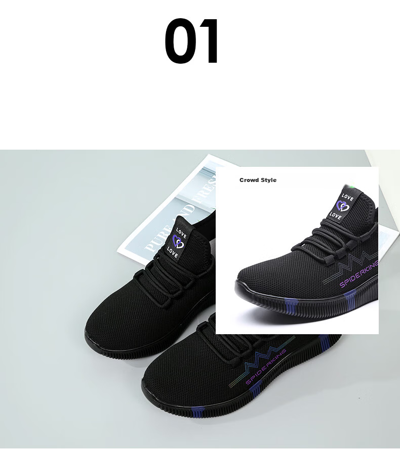 SPIDER KING Women's Casual Shoes, Spring And Autumn Season, Flyknit Mesh Breathable Women's Shoes, Outdoor Sports Middle-Aged And Elderly Mom Shoes, Black, Size 35 5