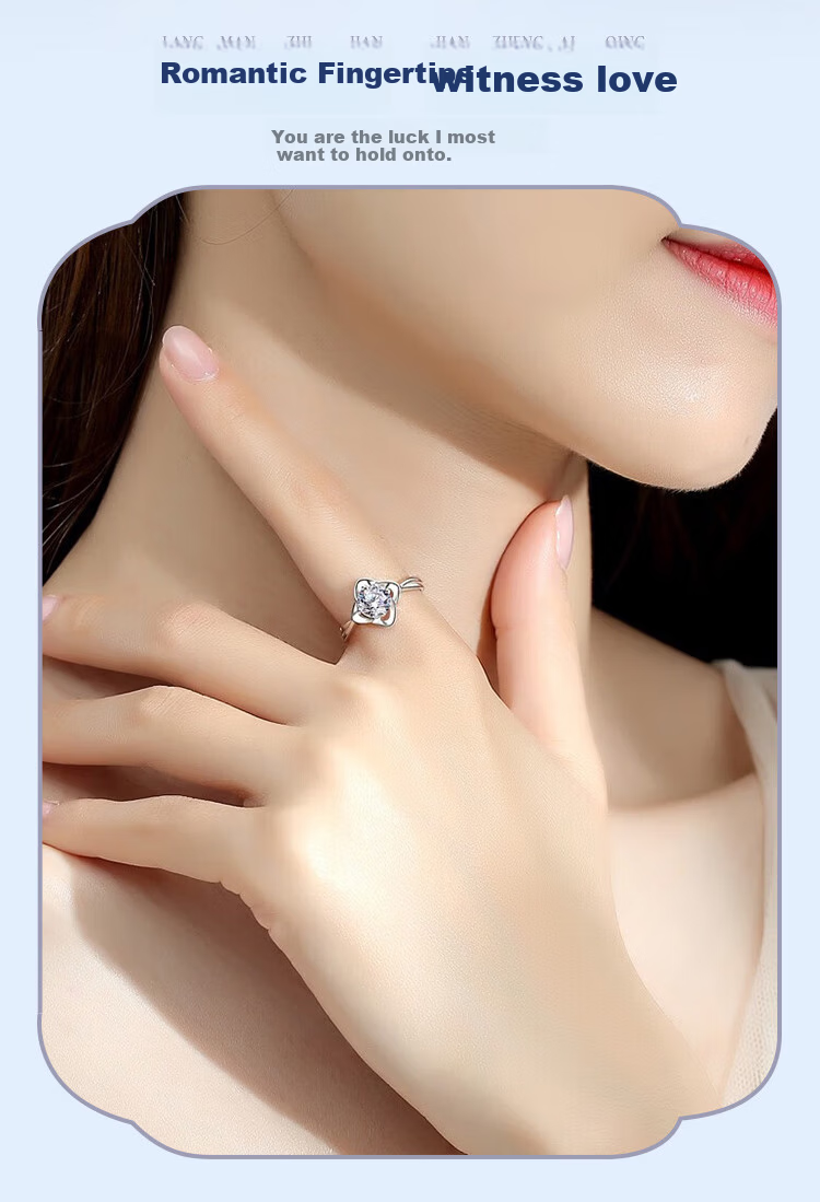 ALLOVE Four-Leaf Clover Sterling Silver Ring Women's Engagement Diamond Ring Birthday 520 Valentine's Day Gift for Girlfriend Wife 3