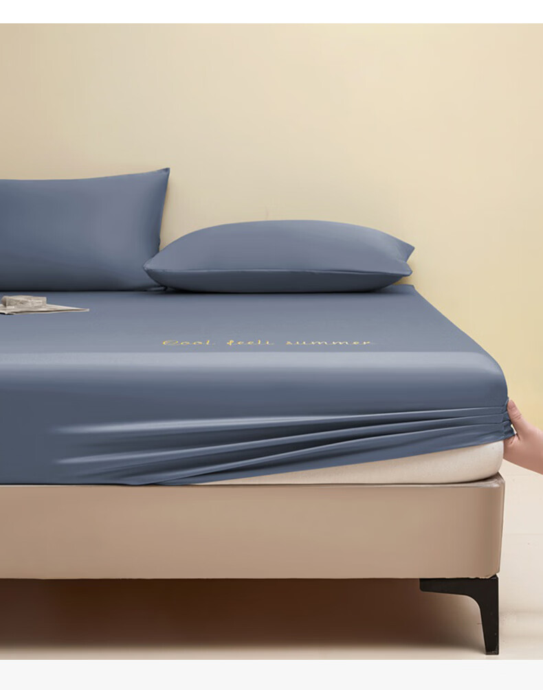 Hongdou Class A Cooling Washed Ice Silk Fitted Sheet Single Summer Dormitory Naked Sleep Mattress Protector Dust Cover 1.8*2m Blue 10