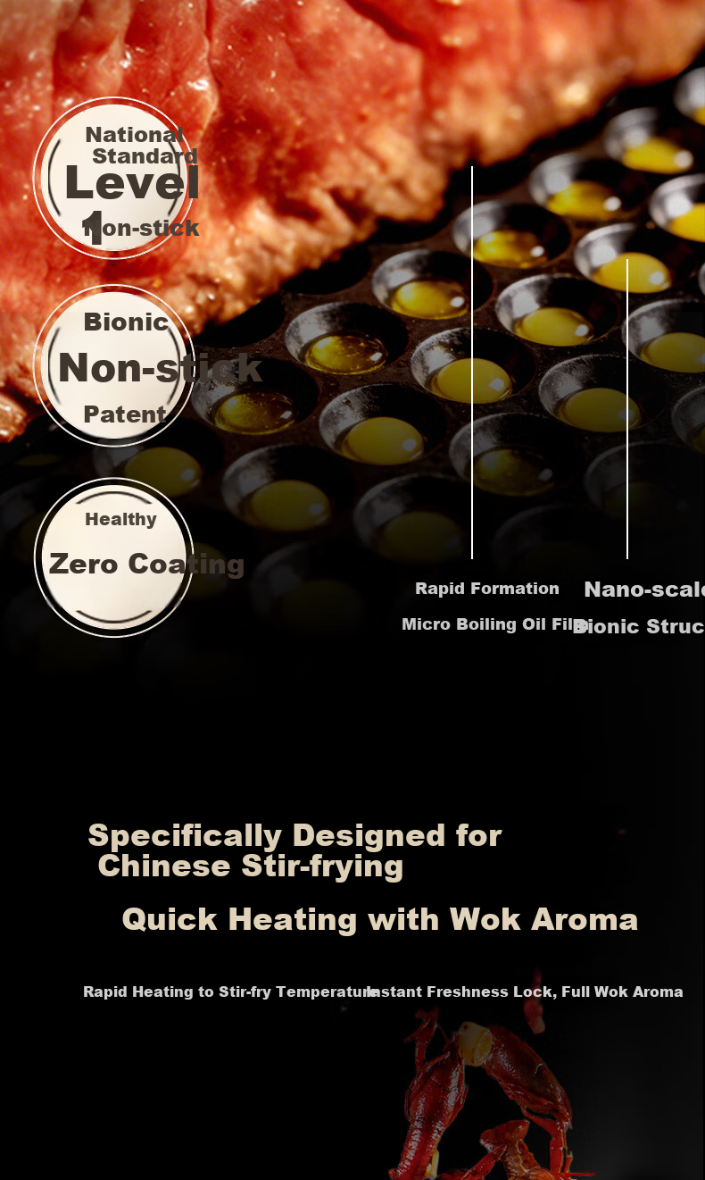 Zhongkang Titanium-Free Coating Non-Stick Iron Frying Pan 32cm for Home Use Compatible with Gas Stove and Induction Cooker 3