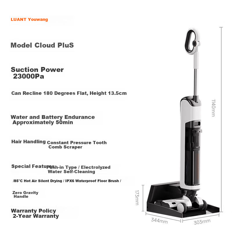 UWANT Cloud Plus Large Door Model Floor Washer with 0-Gravity Handle Push-In Base Station, Home Electric Mop with Vacuum, Wash, and Self-Cleaning Functions