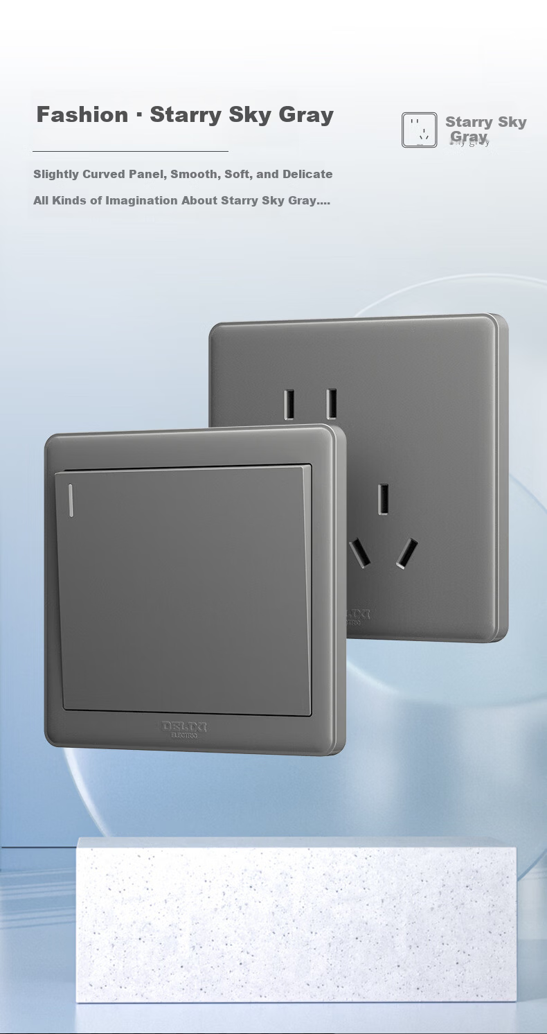 DELIXI CD815 Series 10A Angled Five-Hole Socket Panel Starry Gray 5