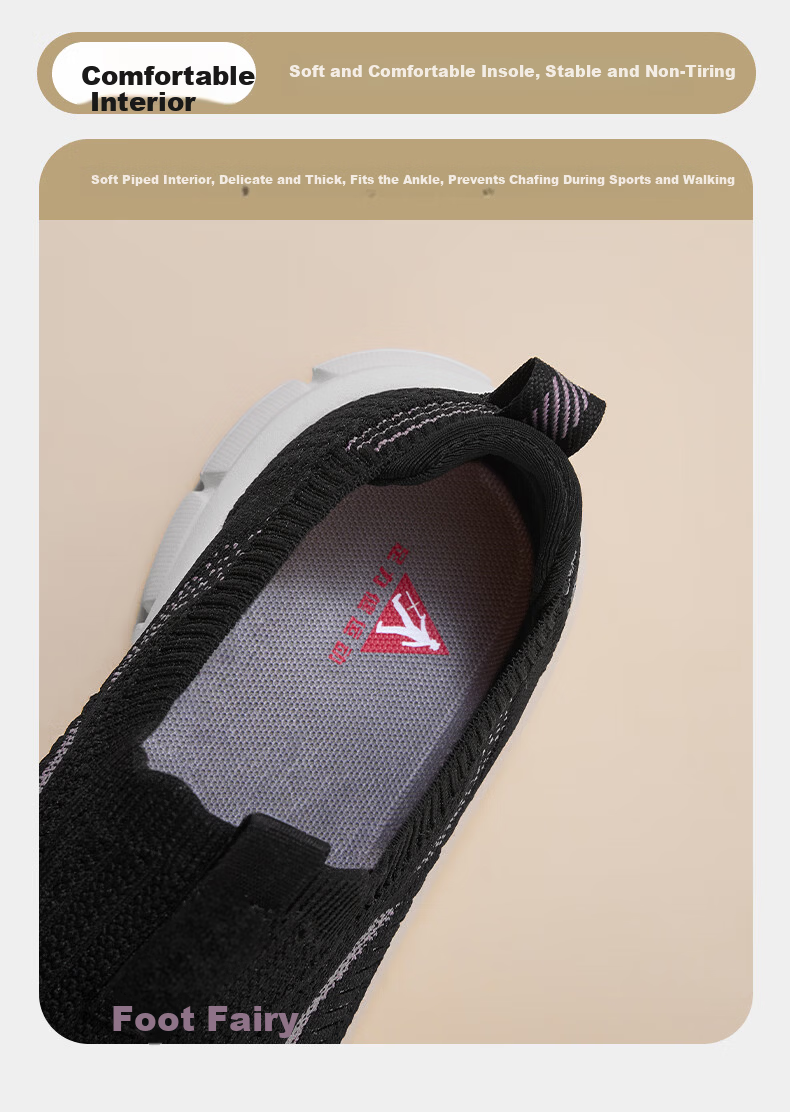 Zulijian Elderly Women's Shoes Spring Autumn Casual Soft Sole Lightweight Slip-On Walking Shoes Non-Slip Mom Shoes Black Size 35 5