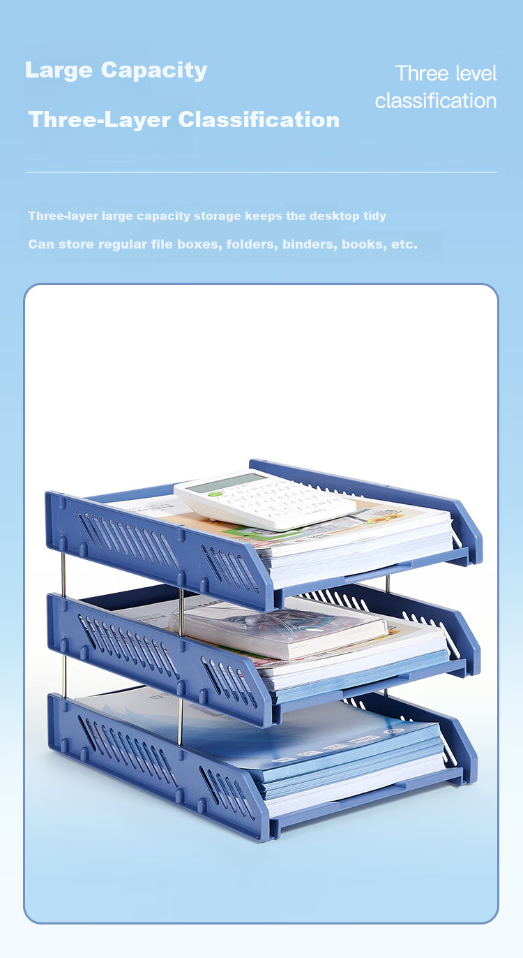 COMIX Three-Layer Hollow Storage File Holder Detachable Assembly File Tray/File Frame/File Rack Durable Office Supplies Blue EB709/B2060 3