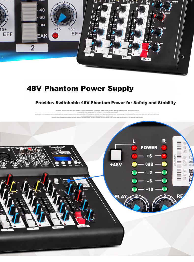 Depusheng Professional 4-Channel Mixer USB Sound Card Bluetooth U Disk Equalizer Reverb Portable F4 for Computer Recording Home KTV Singing Online Video Conference Live Streaming 5